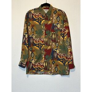 Vintage Shirt Mens Medium Long Sleeve Aztec Colorful Art Natural Issue Fellini‎